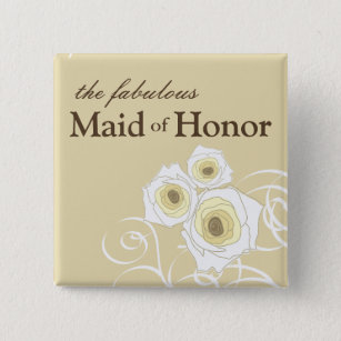Cream Roses & Swirls Maid of Honour Wedding Button