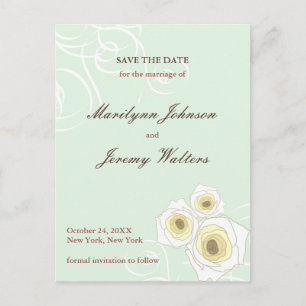 Cream Roses Swirls Romantic Wedding Save The Date Announcement Postcard
