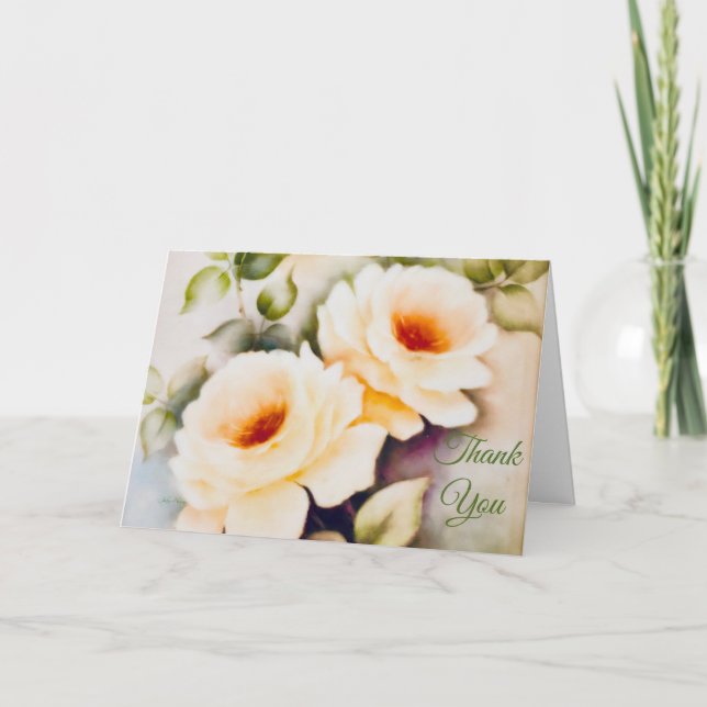 Cream Roses Thank You Card (Front)