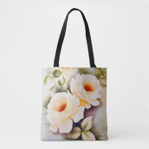 Cream Roses Watercolor Tote Bag