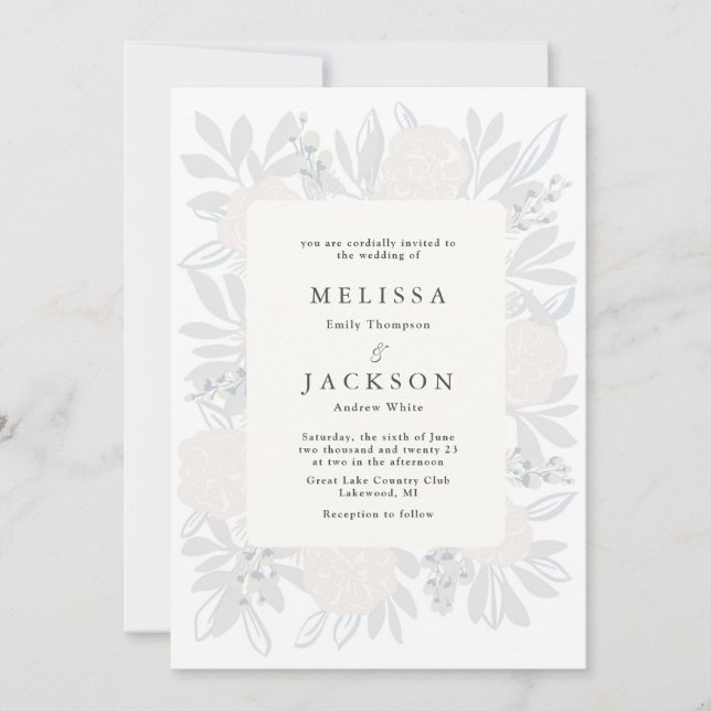 Cream Roses Wedding  Invitation (Front)