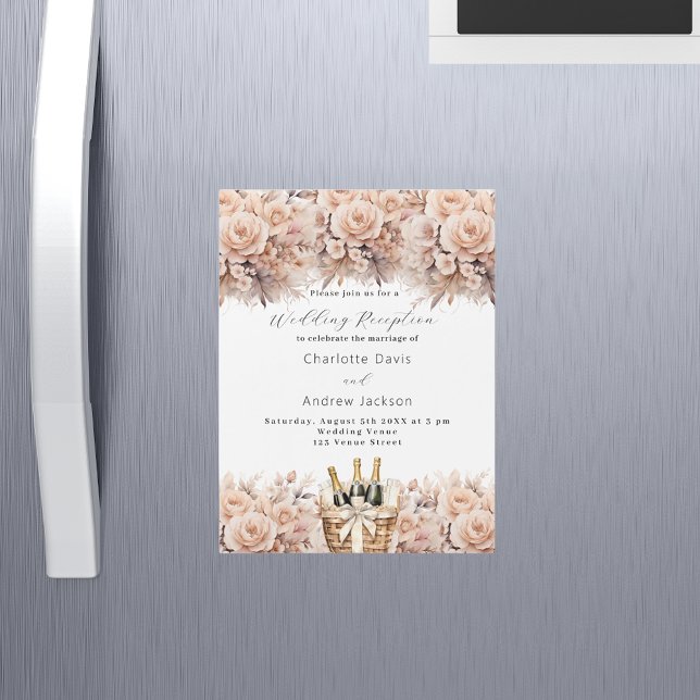 Cream roses wine basket luxury wedding reception magnetic invitation (Creator Uploaded)