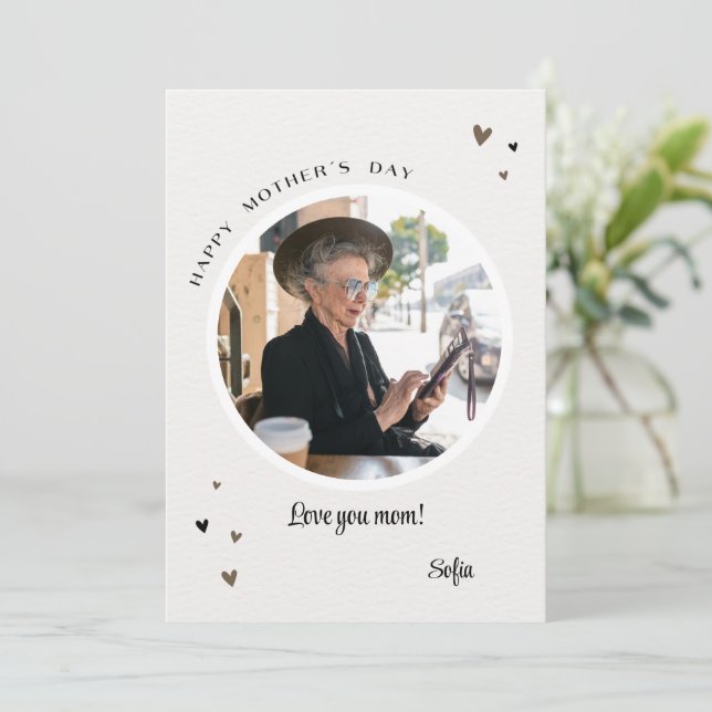 Cream Round Photo Mother’s Day Card – Warm Wishes (Standing Front)