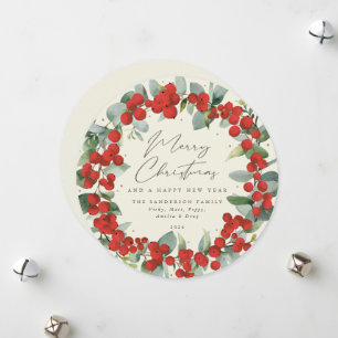 Cream Round Red Berry+Eucalyptus Holiday Wreath