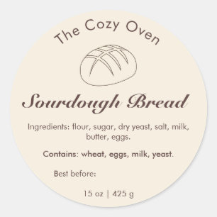 Cream Round Sourdough Bread Bakery Label Sticker