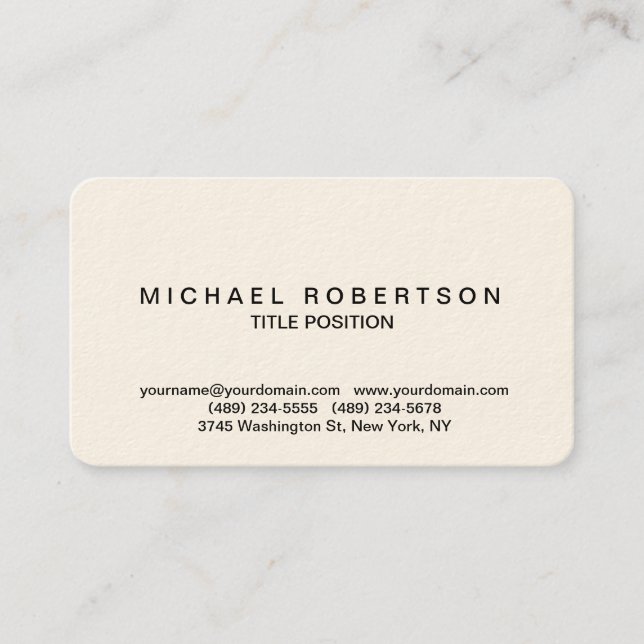 Cream Rounded Corner Minimalist Business Card (Front)