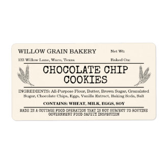 Cream Rustic Cottage Chocolate Chip Cookie Label