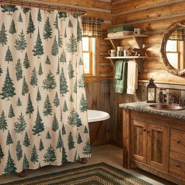 Cream Rustic Forest Tree Shower Curtain (Creator Uploaded)