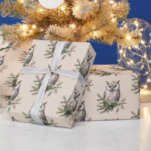 Cream Rustic Owls and Flowers Wrapping Paper