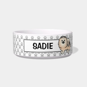 Cream Sable Pomeranian And Personalised Dog's Name Bowl