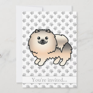 Cream Sable Pomeranian Cartoon Dog Birthday Party Invitation