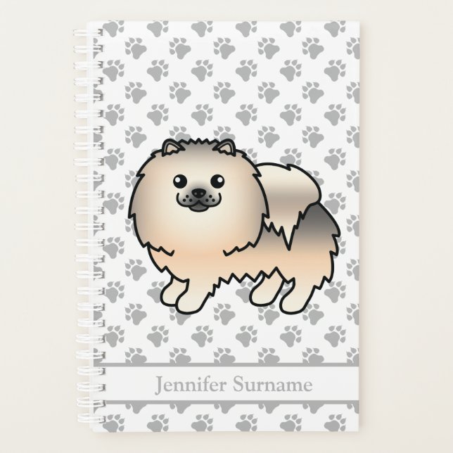 Cream Sable Pomeranian Cartoon Dog & Custom Text Planner (Front)