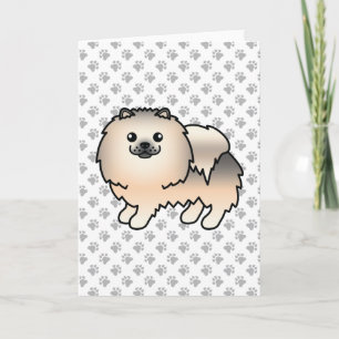Cream Sable Pomeranian Cute Cartoon Dog & Paws Card