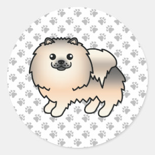 Cream Sable Pomeranian Cute Cartoon Dog & Paws Classic Round Sticker