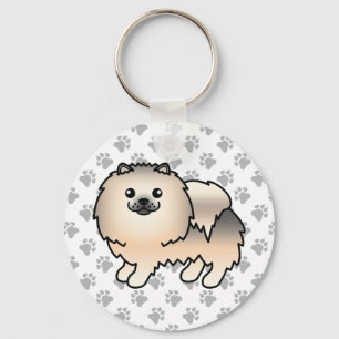 Cream Sable Pomeranian Cute Cartoon Dog & Paws Key Ring