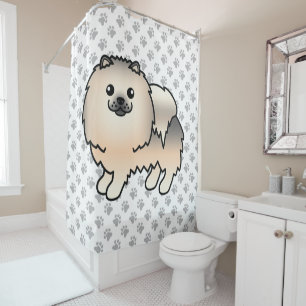 Cream Sable Pomeranian Cute Cartoon Dog & Paws Shower Curtain