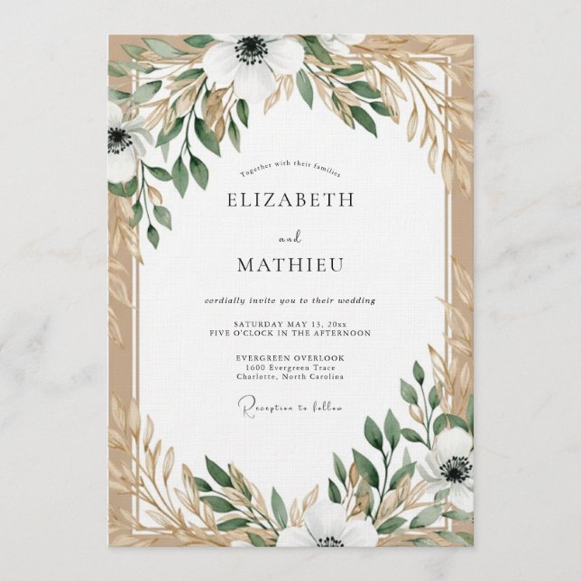 Cream & Sage Botanical Elegance Wedding Invitation (Front)
