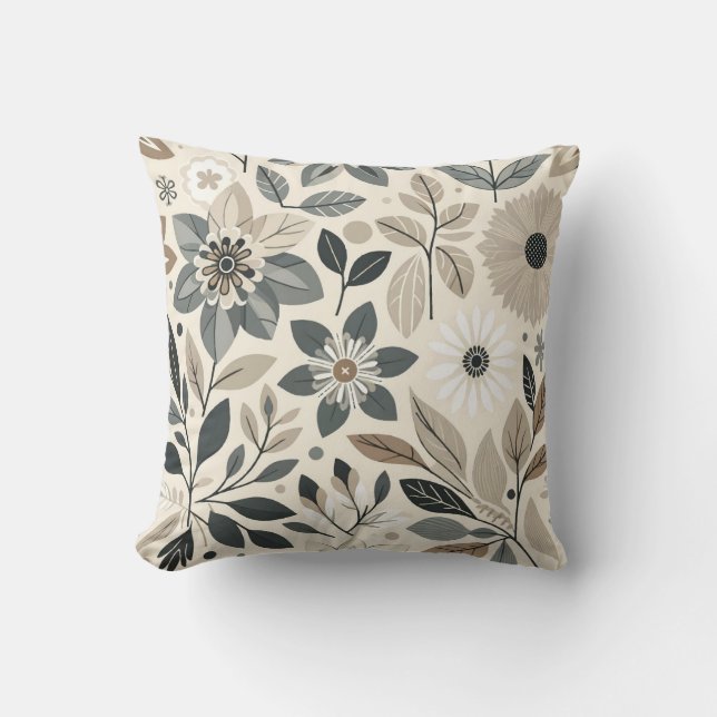 Cream & Sage Green Bold Modern Floral Pattern Cushion (Front)