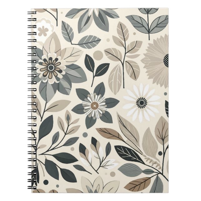 Cream & Sage Green Bold Modern Floral Pattern Notebook (Front)