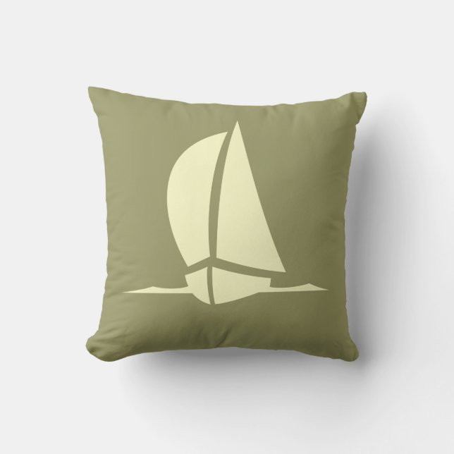 cream sailboat  on  kaki  pillow (Front)