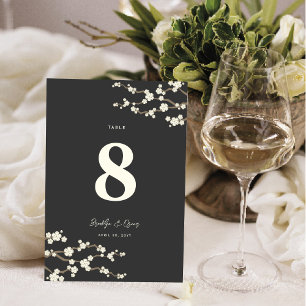 Cream Sakura Cherry Blossoms Elegant Asian Wedding Table Number