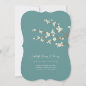 Cream Sakura Cherry Blossoms Teal Asian Wedding Invitation (Back)