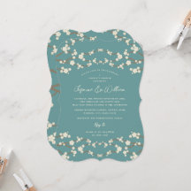 Cream Sakura Cherry Blossoms Teal Asian Wedding