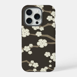Cream Sakura Oriental Cherry Blossoms On Brown iPhone 15 Pro Case