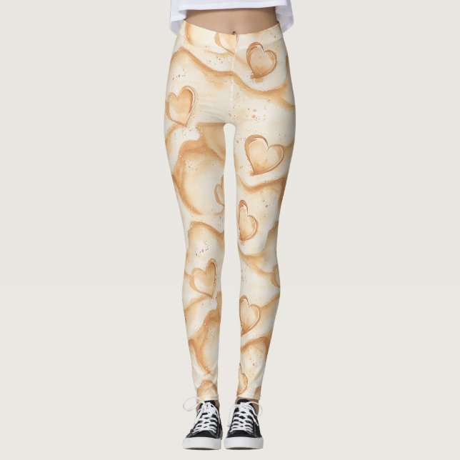 Cream Sand Beach Hearts Leggings (Front)