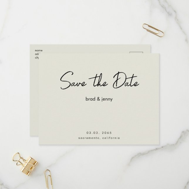 Cream Save the Date Invitation Postcard (Front/Back In Situ)