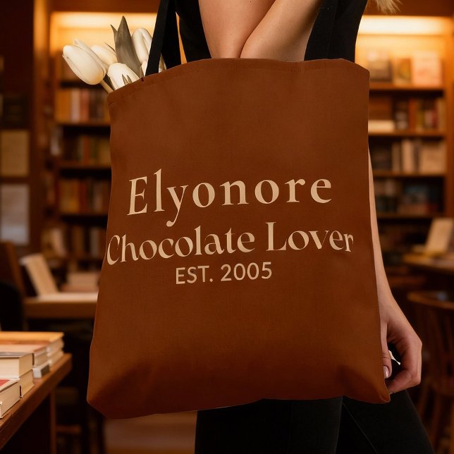 Cream Script Name Established Chocolate Lover Tote Bag (Creator Uploaded)