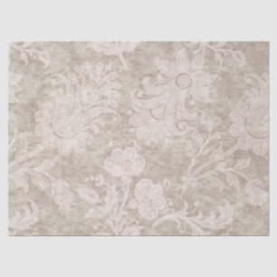 Cream Scrollwork Flowers on Sand Decoupage Tissue Paper