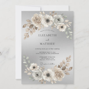Cream Sepia Peony Wedding Invitation