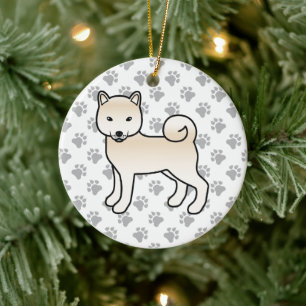 Cream Shiba Inu Cute Cartoon Dog Illustration Ceramic Tree Decoration