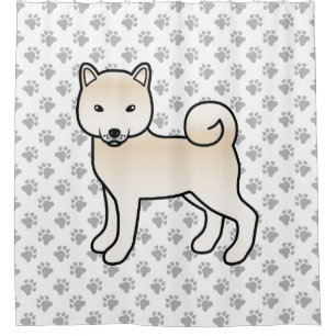 Cream Shiba Inu Cute Cartoon Dog & Paws Shower Curtain