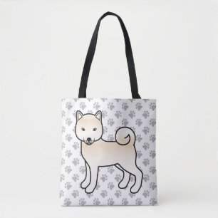 Cream Shiba Inu Cute Cartoon Dog & Paws Tote Bag