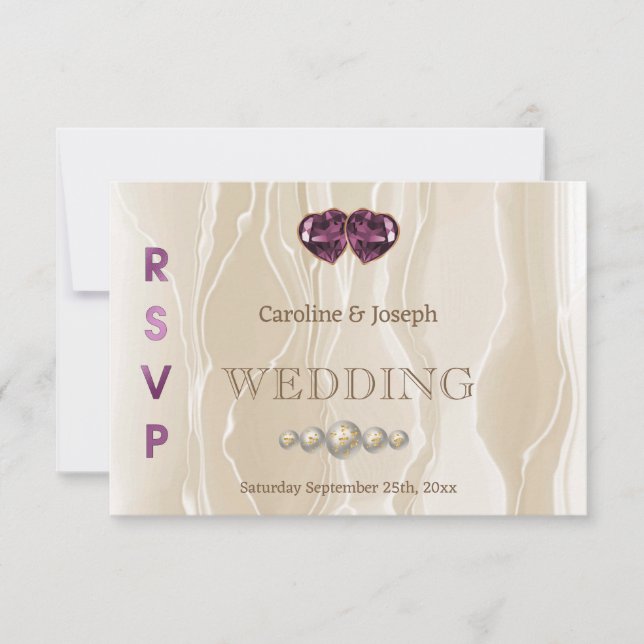 Cream Silk Chic Violet Heart Jewellery RSVP Card (Front)