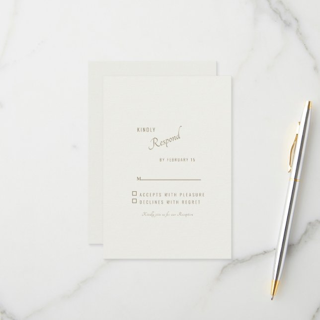 Cream Simple Modern Gold Text Wedding RSVP Card (Front/Back In Situ)