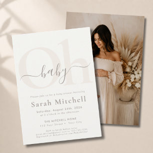 Cream Simple Modern Neutral Oh Baby Shower Photo Invitation