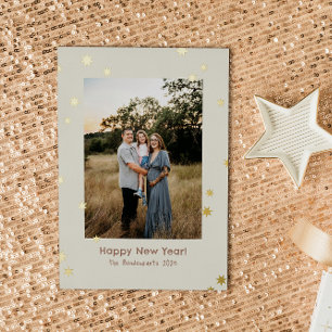 Cream Simple Shiny Stars One Photo Happy New Year