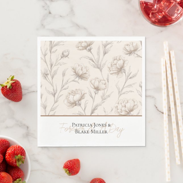 Cream Sketched Flowers Wedding Napkin (Insitu)