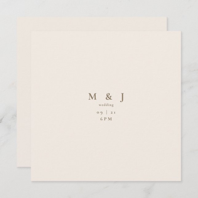 Cream Sleek & Simple Modern Square Wedding Invitation (Front/Back)