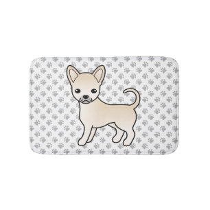 Cream Smooth Coat Chihuahua Cartoon Dog & Paws Bath Mat