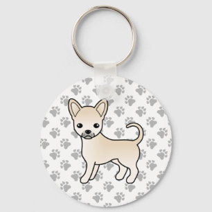 Cream Smooth Coat Chihuahua Cartoon Dog & Paws Key Ring