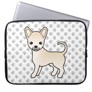 Cream Smooth Coat Chihuahua Cartoon Dog & Paws Laptop Sleeve