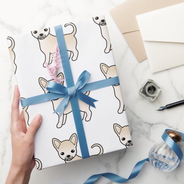 Cream Smooth Coat Chihuahua Cute Dog Pattern Wrapping Paper (Gifting)