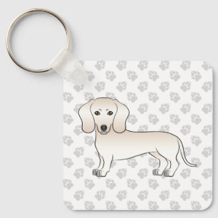 Cream Smooth Coat Dachshund Cartoon Dog With Paws Key Ring