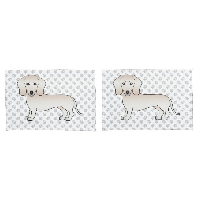 Cream Smooth Coat Dachshund Cartoon Dog With Paws Pillowcase (Front-Set)