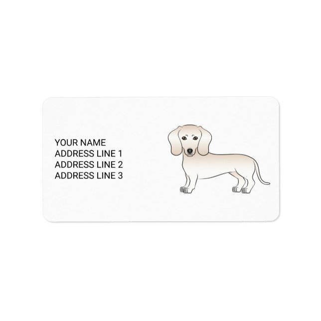 Cream Smooth Coat Dachshund Cartoon Dog With Text Label (Front)