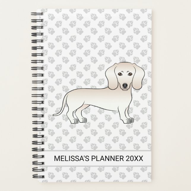Cream Smooth Coat Dachshund Cartoon Dog With Text Planner (Front)